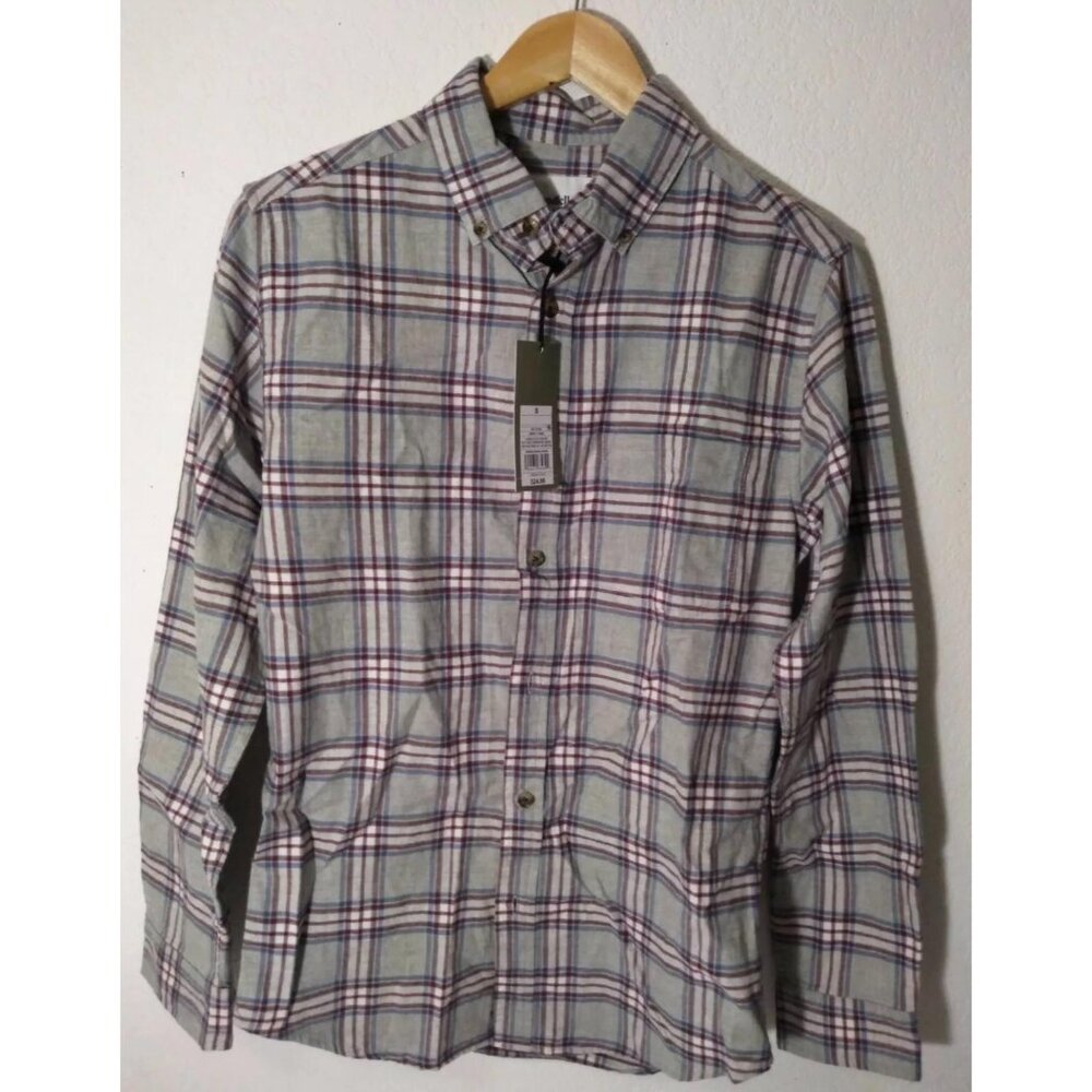 Goodfellow & Co Gray‎ Red Plaid Flannel Standard Long Sleeve Shirt Small